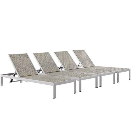 MODWAY Shore Outdoor Patio Aluminum Chaise, Silver and Gray - Set of 4 EEI-2478-SLV-GRY-SET